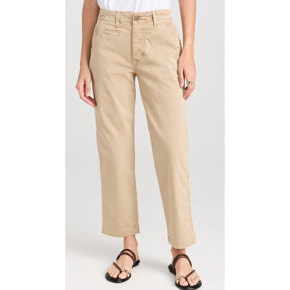 AMO Lillian Crop Chino Pants Tan Khaki Slim Straight Low Rise Women Size 27 NWT